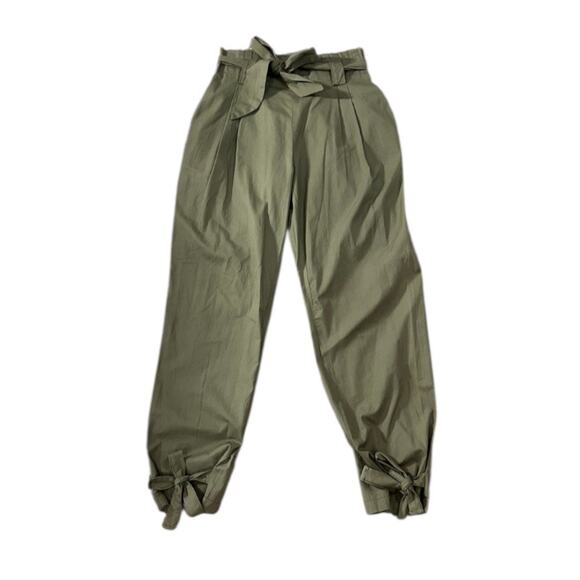 Olive Green Paperbag Waist Pants - Size S - Picture 1 of 8